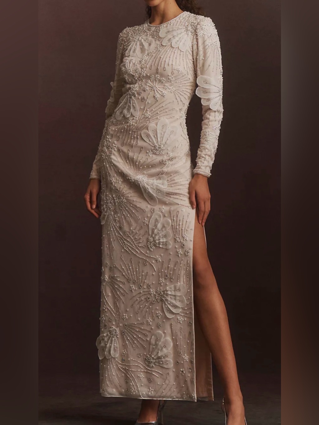 Bhldn Long-Sleeve Beaded Maxi Dress Sz L